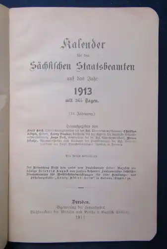 Kalender für den Sächsischen Staatsbeamten 1913 Kalendarium Notizen Schrift js