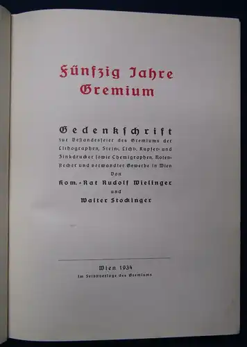 Fünfzig Jahre Gremium Gedenkschrift  Bestandsfeier Lithographen 1934 js