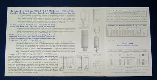 Original Prospekt Graetzor Elektrische Heiswasserspeicher um 1930 Technik sf
