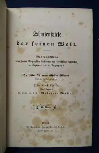 Thiele Schattenspiele der feinen Welt 2. Band apart um 1855 Biographien sf