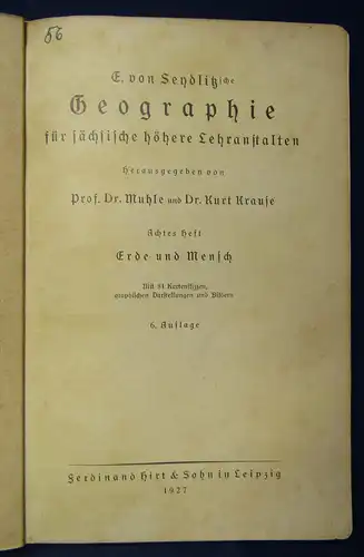 Muhle/ Krause Geographie für sächsische höhere Lehranstalten Heft 7 & 8 1927 sf