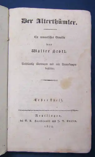 Walter Scott Der Alterthümler 2 Bde 1824 Romatik Klassiker Belletristik sf