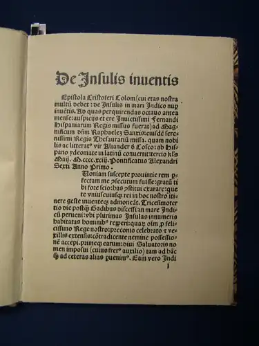 De Insulius Inuentis Nr. 340/ 1300 Exemplaren Der Columbus- Brief lateinisch js