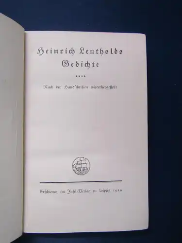 Heinrich Leutholds Gedichte 1910 Belletristik Klassiker Literatur Lyrik sf