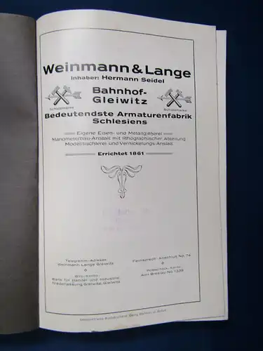 Hauptkatalog Weinmann & Lange (Bahnhof Gleitwitz) um 1910 Technik Industrie sf