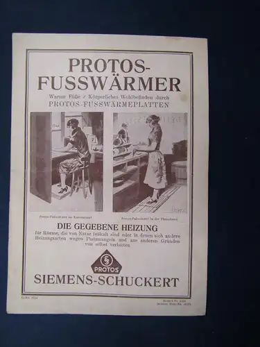 Original Prospekt Protos-Fusswärmer um 1925 Technik Reklame Sammeln Werbung sf