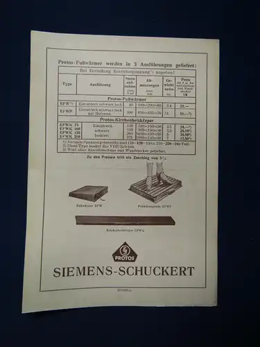 Original Prospekt Protos-Fusswärmer um 1925 Technik Reklame Sammeln Werbung sf
