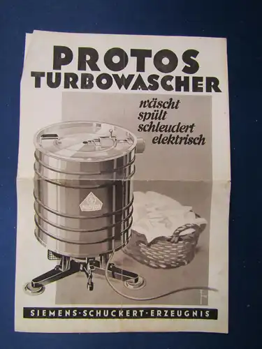 Original Prospekt Protos - Turbowascher um 1925 Technik Werbung Reklame sf