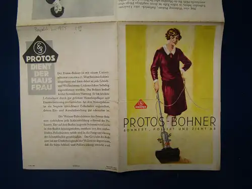 Original Prospekt Protos - Bohner um 1925 Technik Reklame Sammeln Handbohner sf