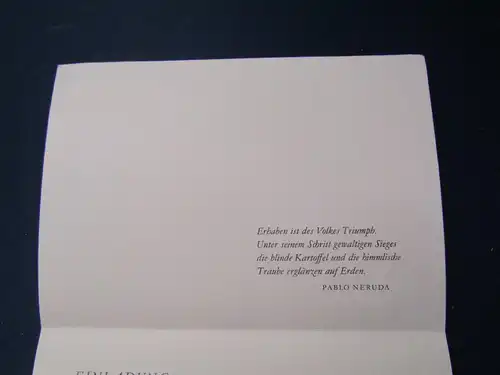 Original Einladung Pablo Neruda - Ehrung 1973 mit original Holzschnitt sf