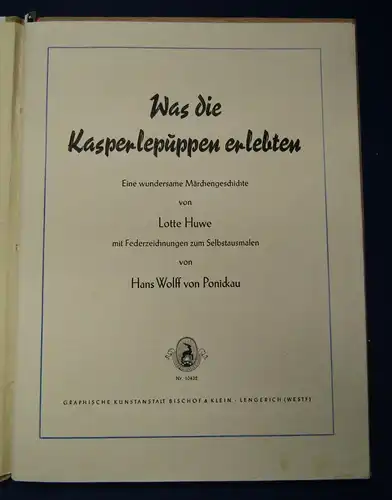 Huwe Was die Kasperlepuppen erlebten um 1948 Federzeichnungen von Ponickau js