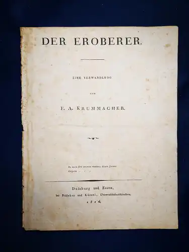Krummacher Der Eroberer (Eine Verwandlung) 1814 Geschichte Adel Erstausgabe sf
