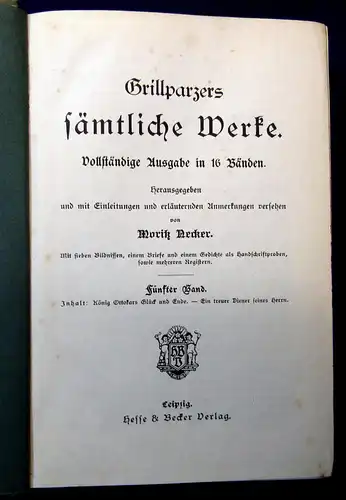 Neckar Grillparzers Sämtliche Werke um 1900 Vollständig in 16 Bde Belletristik m