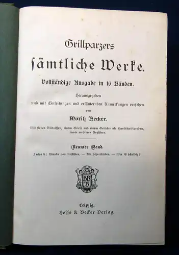 Neckar Grillparzers Sämtliche Werke um 1900 Vollständig in 16 Bde Belletristik m