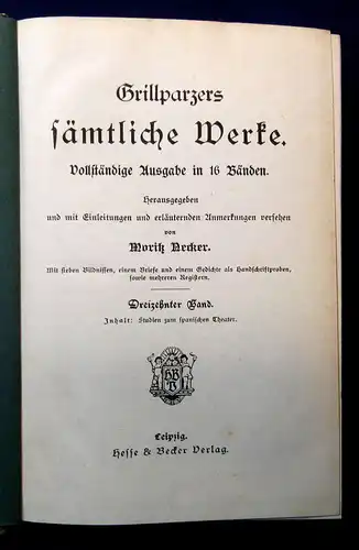 Neckar Grillparzers Sämtliche Werke um 1900 Vollständig in 16 Bde Belletristik m