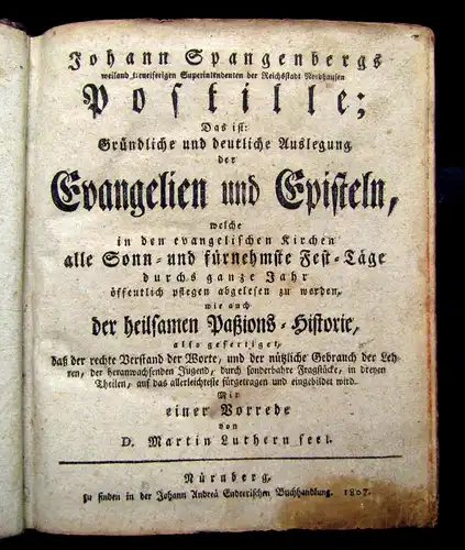 Spangenberg Postille 1807 Gründl. u deutliche Auslegung d Evangelien u Episteln