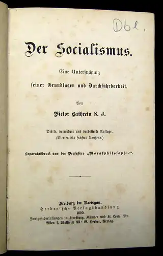 Cathrein Der Socialismus 1890 Geschichte Gesellschaft mb