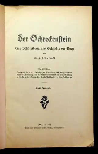 Umlauft Der Schreckenstein Eine Beschreibung und Geschichte der Burg 1926 mb