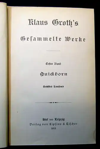 Groth Gesammelte Werke 4 Bände in 2 Büchern 1913 Belletristik Literatur mb