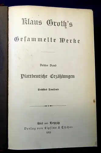 Groth Gesammelte Werke 4 Bände in 2 Büchern 1913 Belletristik Literatur mb