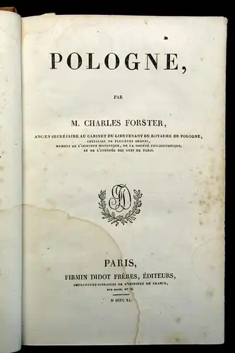 Forster , Charles M. Pologne 1740 Polen Ortskunde Landeskunde Führer Guide js