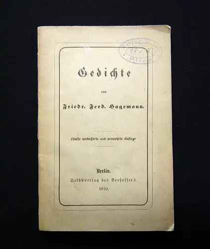 Hagemann Gedichte 1870 Belletristik Literatur Sprache js