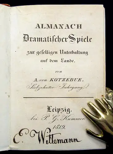 Kotzebue Almanach Dramatischer spiele zur geselligen Unterhaltung 1819  js