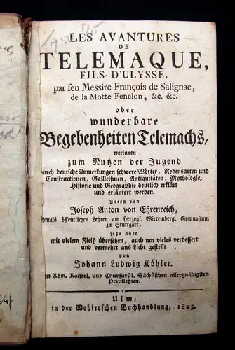 Salignac Les Avantures De Telemaque oder wunderbare Begebenheiten Telemachs 1805