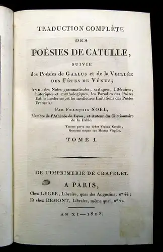 Noel Traduction Complete Des Poesies De Catulle, Suive des Poesies 2 Bde. 1803 j