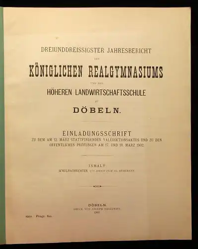 33.Jahresbericht des Kgl. Realgymnasiums zu Döbeln Einladungsschrift 1902 js