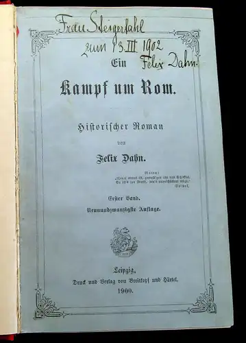 Dahn, Felix 1900 Eim Kampf um Rom - 4 Bde. Belletriostik am