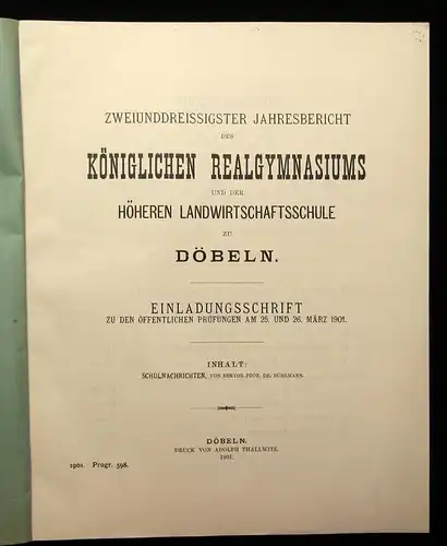 32.Jahresbericht des Kgl. Realgymnasiums zu Döbeln Einladungsschrift 1901 js