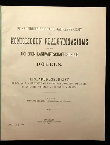 35.Jahresbericht des Kgl. Realgymnasiums zu Döbeln Einladungsschrift 1904 js