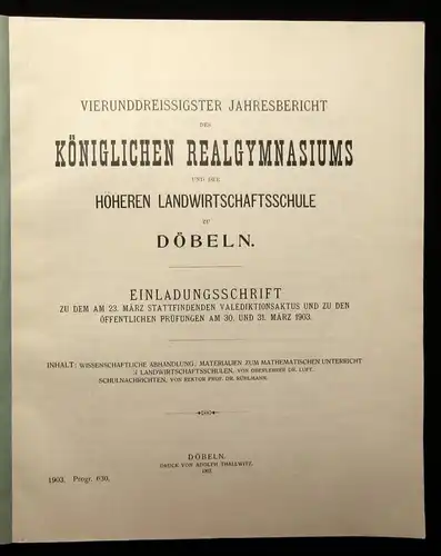 34.Jahresbericht des Kgl. Realgymnasiums zu Döbeln Einladungsschrift 1903 js