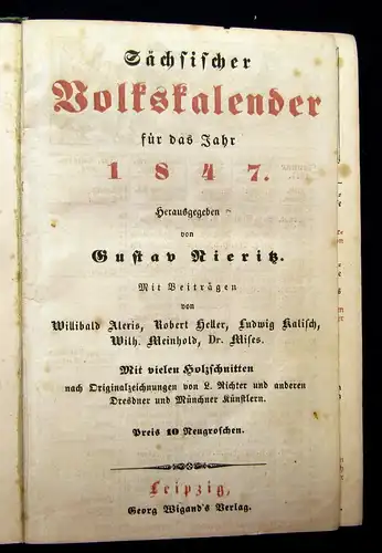 Rieritz Sächsischer Volkskalender für das Jahr 1847 mit vielen Holzschnitten mb
