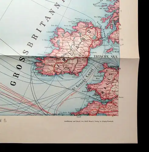 Karte Großbritannien, Irland, Wales 1:35 000000 1910 59 x 59cm Section 5  js