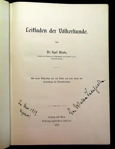 Weule Leitfaden der Völkerkunde 1912 Bilderatlas mit 120 Tafeln Geschichte mb