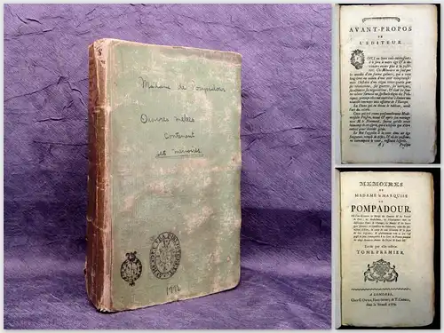 Memoires de Madame la Marquise de Pompadour 2 Bde. in 1 Geschichte 1772  js