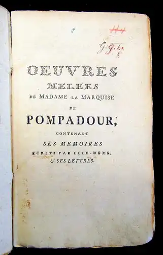 Memoires de Madame la Marquise de Pompadour 2 Bde. in 1 Geschichte 1772  js