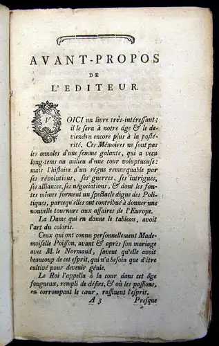 Memoires de Madame la Marquise de Pompadour 2 Bde. in 1 Geschichte 1772  js