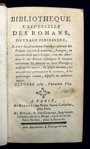 Bibliotheque Universelle Des Romans Ouvrage Periodique 4 Bde. in 1  EA 1780 js