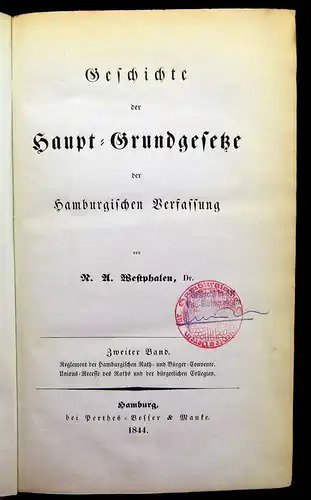 Westphalen Geschichte der Haupt-Grundgesetze der Hamburgischen Verfassung 1844 m