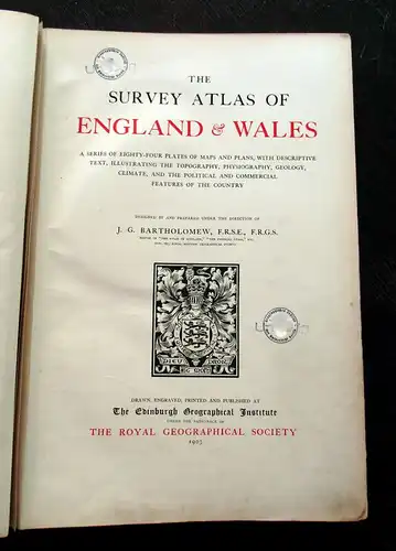 Bartholomew, J. G. 1903 The Survey Atlas of England & Wales Geographie am