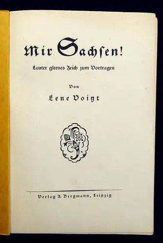 Voigt Mir Sachsen Lauter gleenes Zeich zum Vortragen um 1925 Belletristik mb