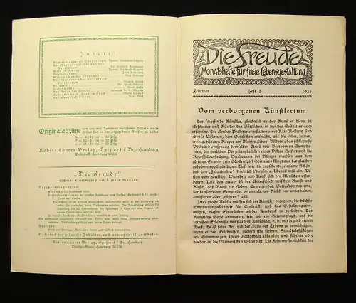 Guenther Die Freude Monatshefte für frei Lebensgestaltung Jhg.3 Heft 2 1926  js