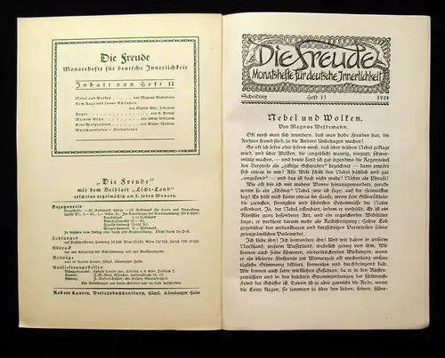 Weidemann Die Freude Monatshefte für deutsche Innerlichkeit Jg.1 Heft 13 1924 js