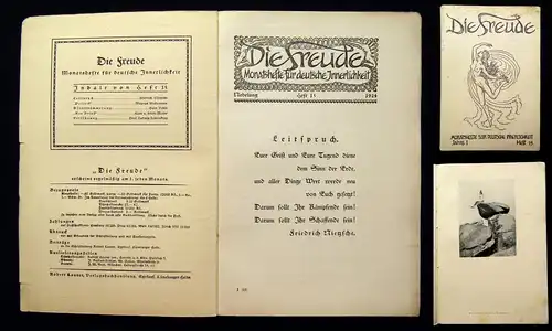 Nietzsche Die Freude Monatshefte für deutsche Innerlichkeit Jg.1 Heft 15 1924 js