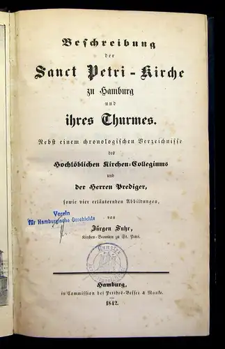 Suhr Beschreibung der Sanct Petri-Kirche zu Hamburg und ihres Thurmes 1842 mb