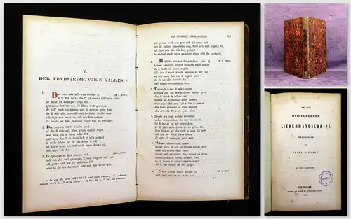 Pfeiffer Die alte Heidelberger Liederhandschrift 1844 Belletristik mb