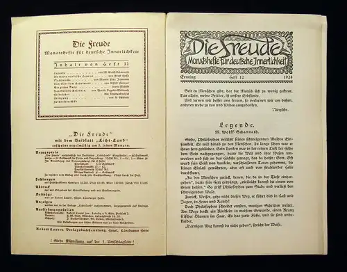 Nietzsche Die Freude Monatshefte für deutsche Innerlichkeit Jg.1 Heft 12 1924 js